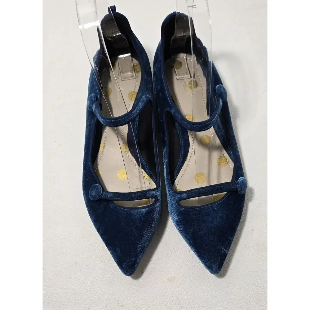 BODEN Women's Velvet Mary Jane Blue Button Accents Pointed Toe Sz 36